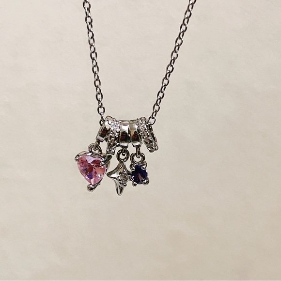 ✨ cute dangle with little pink heart tones/ star/ purple stones necklace - Picture 7 of 12